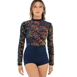 Alexandra Iridescent Sequin Mesh Long Sleeve Biketard