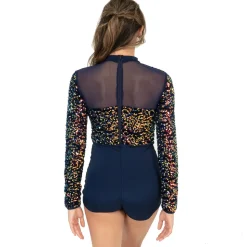 Alexandra Iridescent Sequin Mesh Long Sleeve Biketard