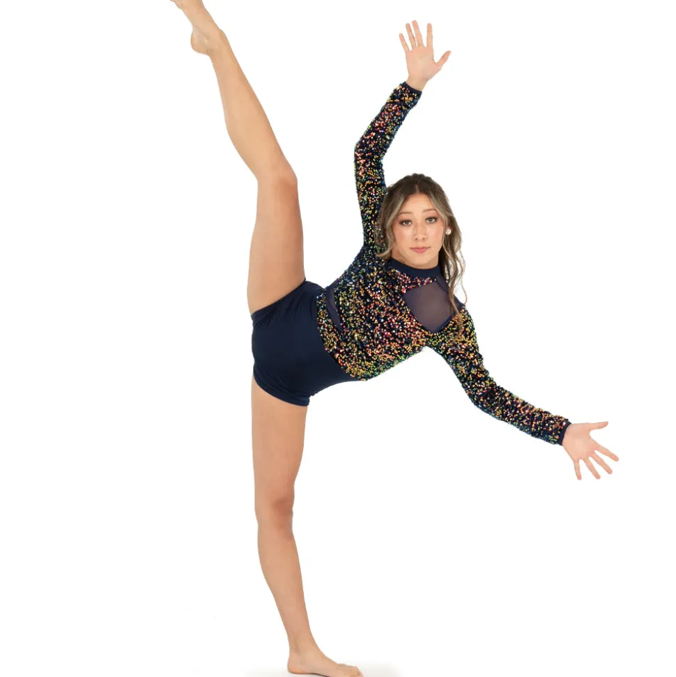 Alexandra Iridescent Sequin Mesh Long Sleeve Biketard