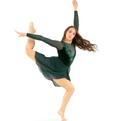 Alexandra Velvet Long Sleeve Skirted Leotard