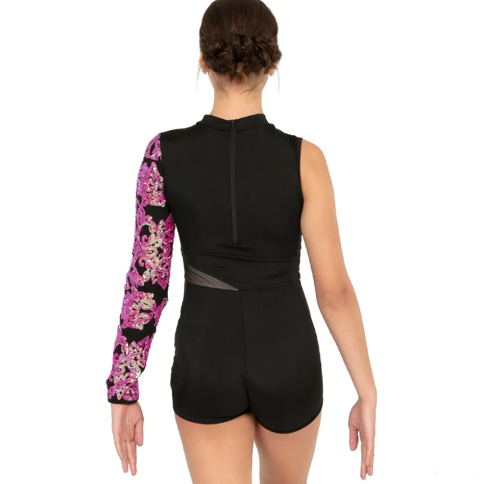 Asymmetrical Floral Sequin Biketard