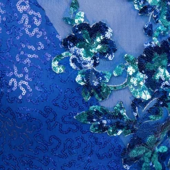 Asymmetrical Sequin Applique Long Sleeve Leotard