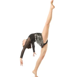 Black Raglan Leotard with Sequin Sash