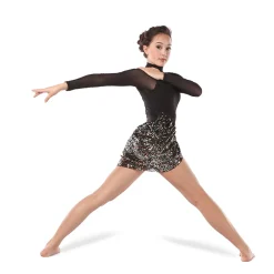Black Raglan Leotard with Sequin Sash