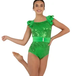 Fancy Ruffle Sleeve Sequin Leotard