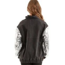 Full Zip Denim and Sequin Jacket