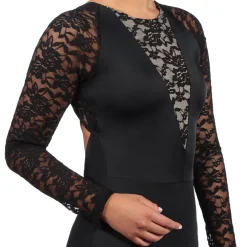 Girls Alexandra Plunge Lace Long Sleeve Leotard