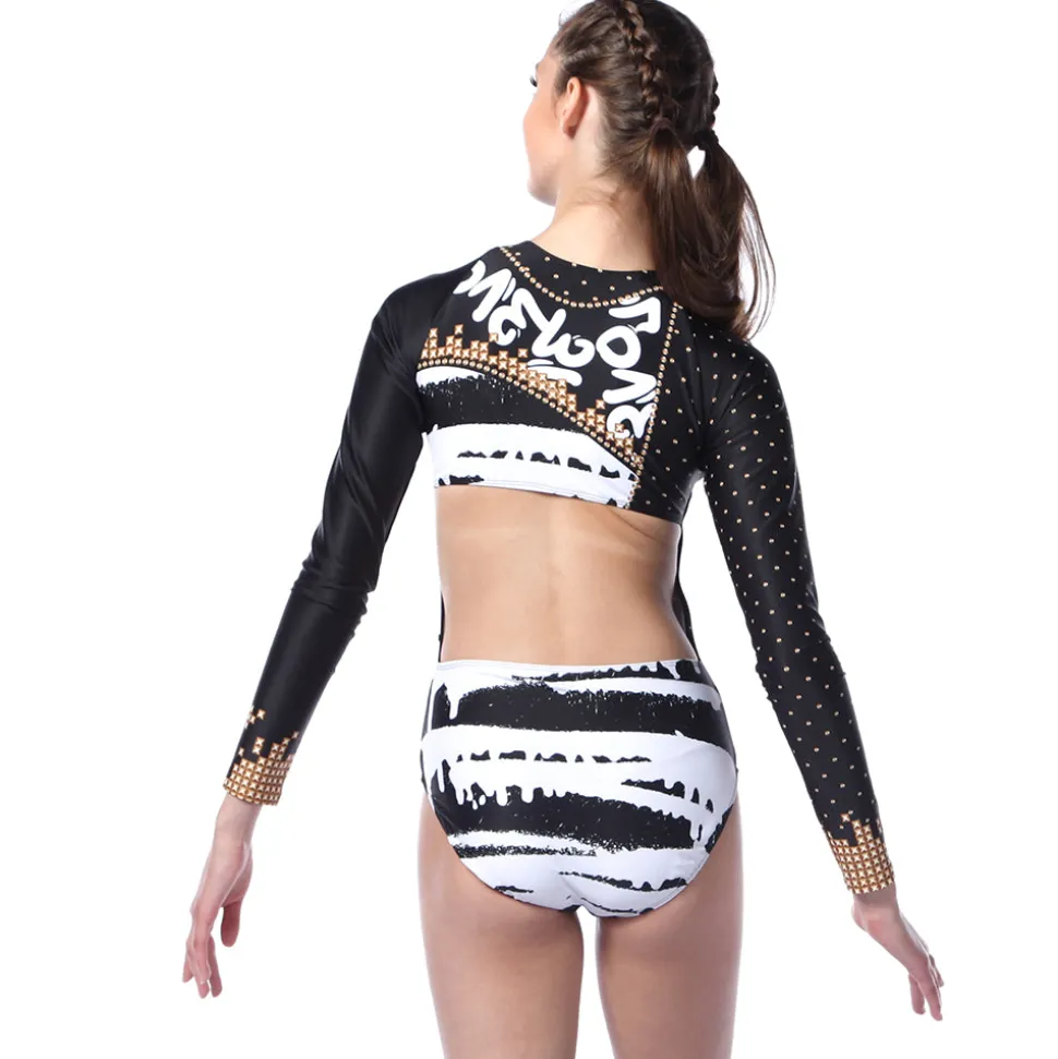 Graffiti Queen Zipper Front Long Sleeve Leotard