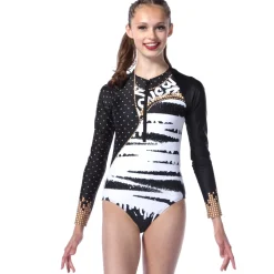 Graffiti Queen Zipper Front Long Sleeve Leotard