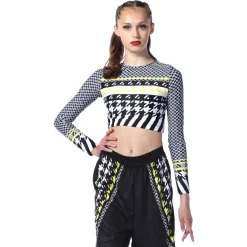 Houndstooth Long Sleeve Crop Top