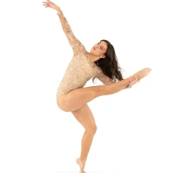 Long Sleeve Floral Flocked Mesh Leotard