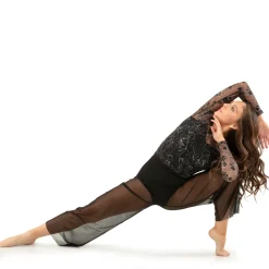 Long Sleeve Floral Flocked Mesh Leotard