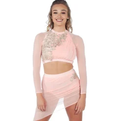 Long Sleeve Gathered Crop Top with Applique