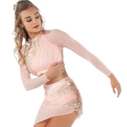 Long Sleeve Gathered Crop Top with Applique
