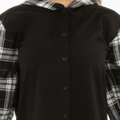 Long Sleeve Hooded Plaid Shirt