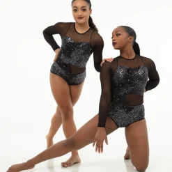 Long Sleeve Mesh Applique Sequin Leotard