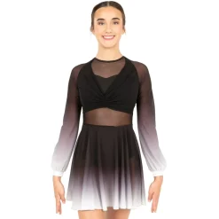Long Sleeve Midi Ombre Gathered Panel Lyrical Dress