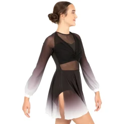 Long Sleeve Midi Ombre Gathered Panel Lyrical Dress