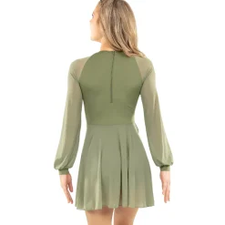 Long Sleeve Midi Sequin Gathered Panel Dress