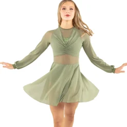 Long Sleeve Midi Sequin Gathered Panel Dress