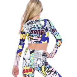 Long Sleeve Pop Art Crop Top