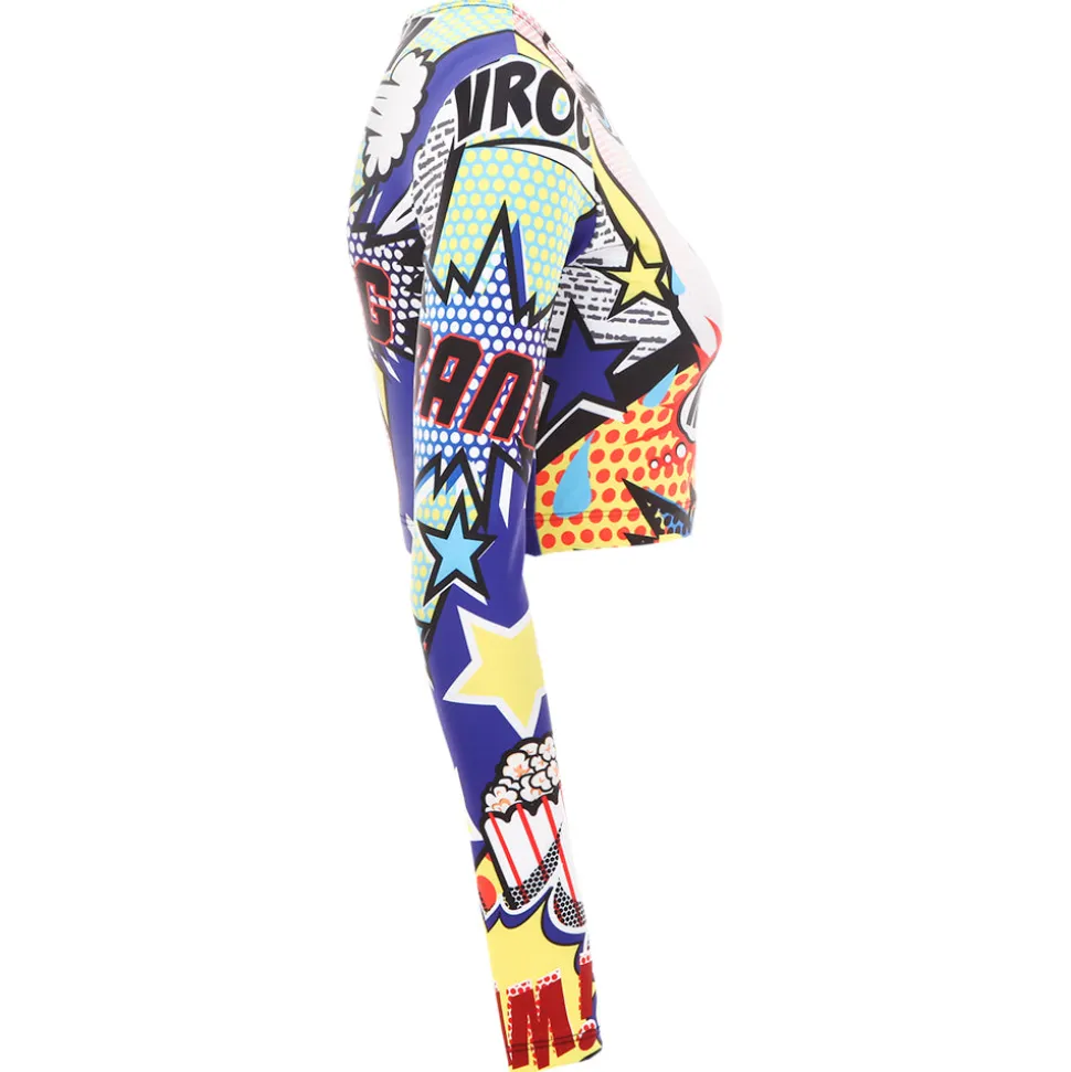 Long Sleeve Pop Art Crop Top