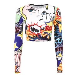 Long Sleeve Pop Art Crop Top