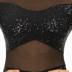 Long Sleeve Sequin Mesh Biketard