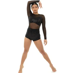 Long Sleeve Sequin Mesh Biketard