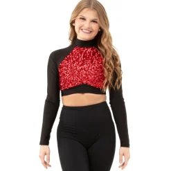 Long Sleeve Sequin Performance Crop Top