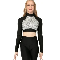 Long Sleeve Sequin Performance Crop Top