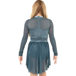 Long Sleeve Velvet Applique Leotard and Mesh Applique Skirt