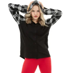 Rev it up Long Sleeve Hooded Embroidered Plaid Shirt