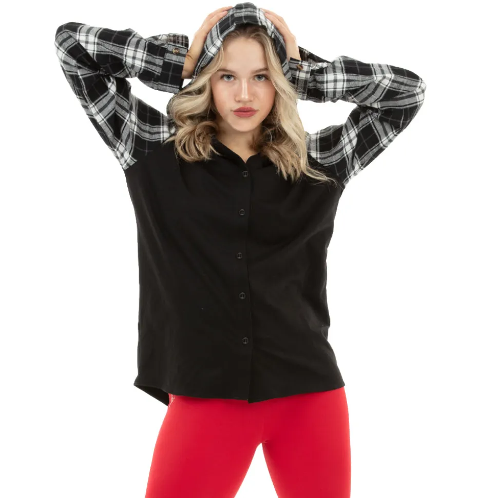 Rev it up Long Sleeve Hooded Embroidered Plaid Shirt