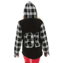 Rev it up Long Sleeve Hooded Embroidered Plaid Shirt