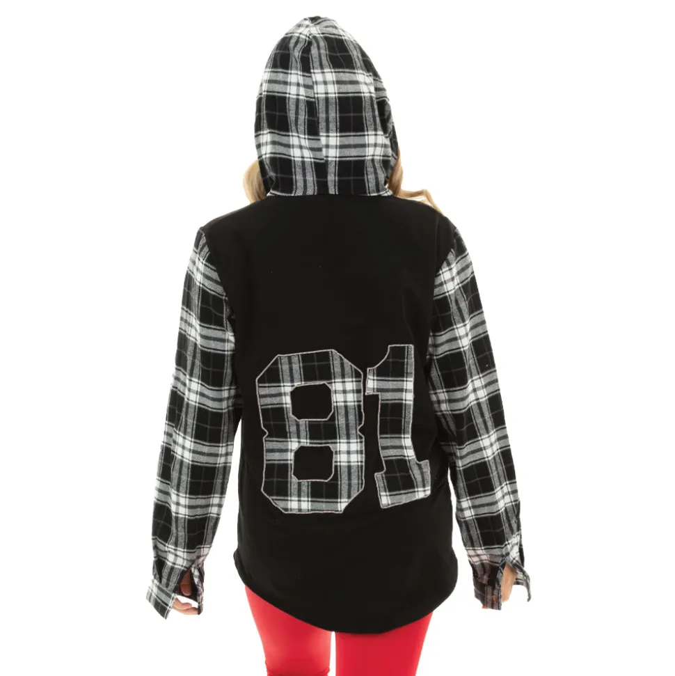 Rev it up Long Sleeve Hooded Embroidered Plaid Shirt