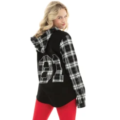 Rev it up Long Sleeve Hooded Embroidered Plaid Shirt