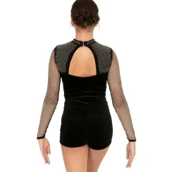Rhinestone Mesh Velvet Biketard