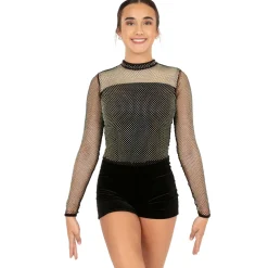 Rhinestone Mesh Velvet Biketard