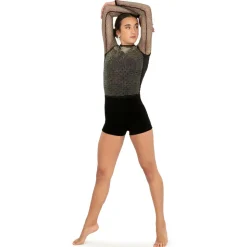 Rhinestone Mesh Velvet Biketard