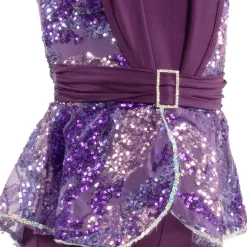 Sequin Belted Shawl Collar Biketard