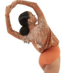 Sequin Billowed Long Sleeve Floral Leotard