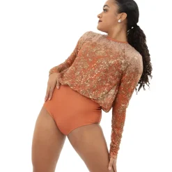 Sequin Billowed Long Sleeve Floral Leotard