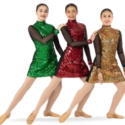 Sequin Long Mesh Sleeve Tunic Dress