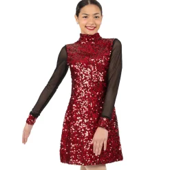 Sequin Long Mesh Sleeve Tunic Dress