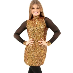 Sequin Long Mesh Sleeve Tunic Dress