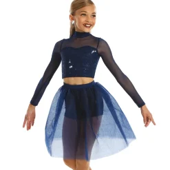 Sequin Long Sleeve Mesh Crop Top
