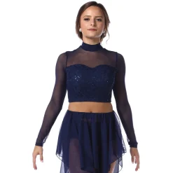 Sequin Long Sleeve Mesh Crop Top