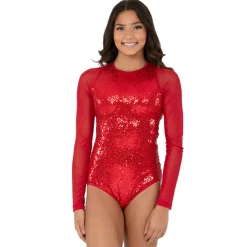Sequin Raglan Mesh Sleeve Leotard