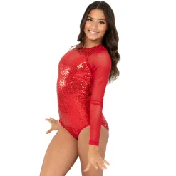 Sequin Raglan Mesh Sleeve Leotard